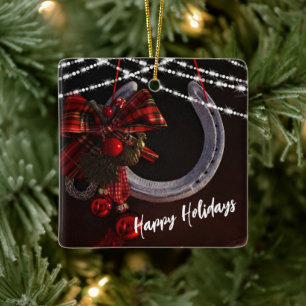 Personalisiert Happy Holidays Horseshoe Weihnachte Keramikornament