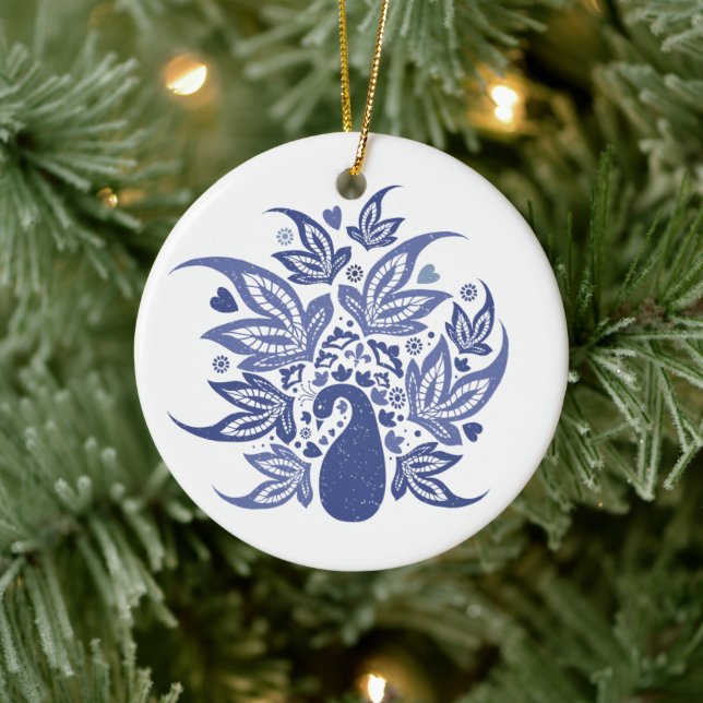 Personalisiert Happy Holidays Peacock Keramik Ornament (Baum)