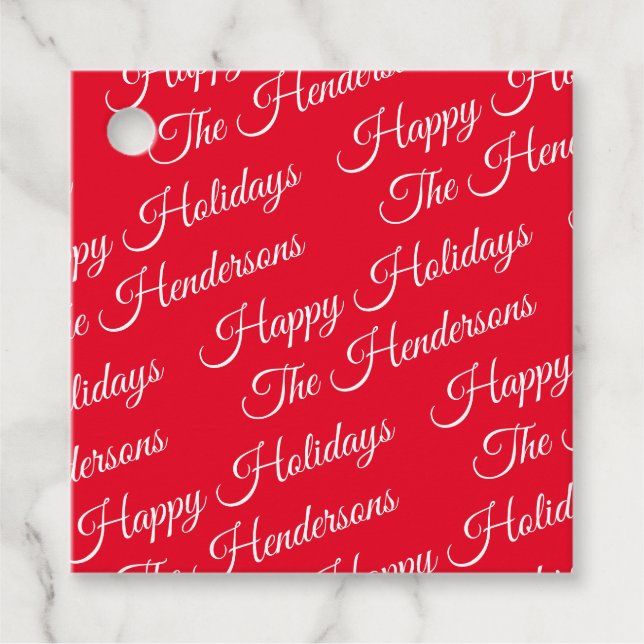 Personalisiert Happy Holidays red Geschenkanhänger (Vorderseite)