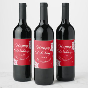 Personalisiert Happy Holidays Weihnachten Rot Wei Weinetikett