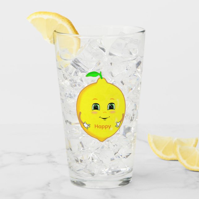 Personalisiert Happy Lemon & Star Glas (Vorderseite Ice)