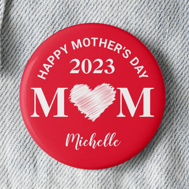 Personalisiert Happy Mother's Day Button (rot) (Von Creator hochgeladen)