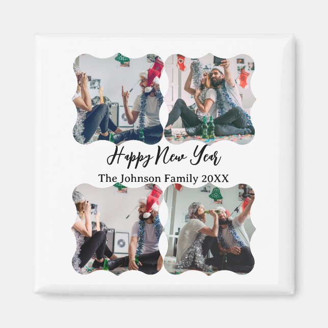 Personalisiert Happy New Year Script 4 Collage Fot Magnet (Vorne)