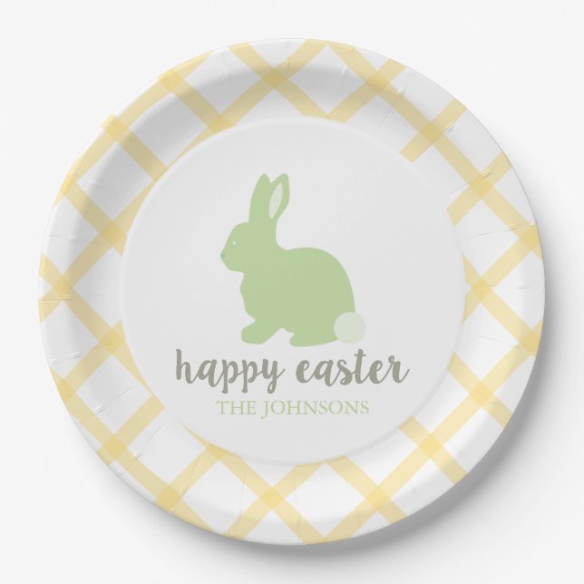 Personalisiert Happy Oaster Bunny Paper Plate Gelb Pappteller (Vorderseite)