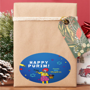 Personalisiert Happy Purim! Ovaler Aufkleber