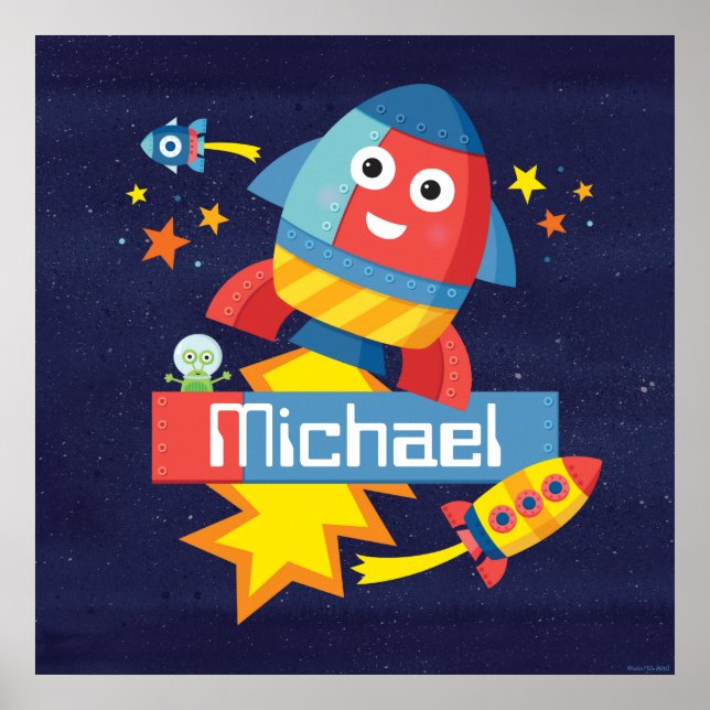 Personalisiert Happy Rocket Print Poster (Vorne)