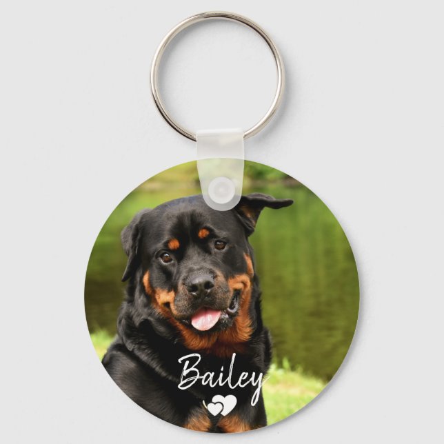Personalisiert Happy Rottweiler Hearts Schlüsselanhänger (Vorderseite)