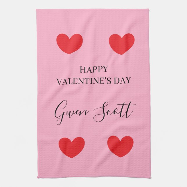 Personalisiert Happy Valentine's red heart pink Geschirrtuch (Vertikal)
