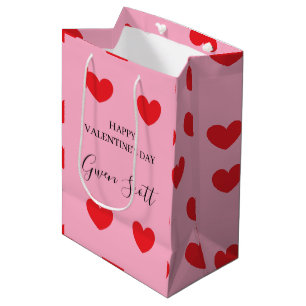 Personalisiert Happy Valentine's red heart pink Mittlere Geschenktüte