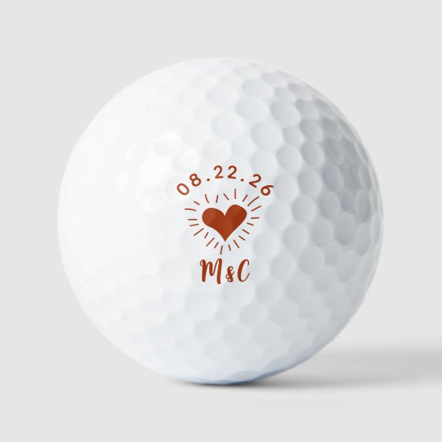 Personalisiert Heart Monogram Wedding Golfball (Vorderseite)