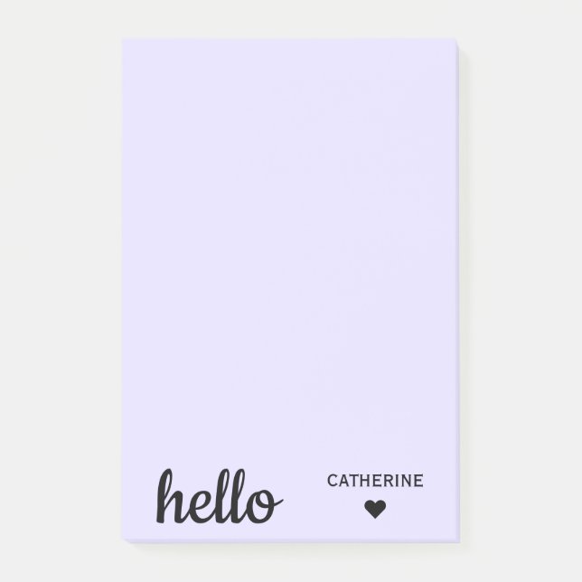 Personalisiert Hello Blush Lila 4x6" Post-it Klebezettel (Vorderseite)
