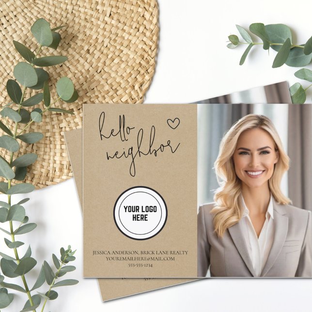 Personalisiert Hello Neighbor Realty Kraft Paper Postkarte (Von Creator hochgeladen)