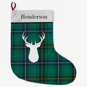 Personalisiert Henderson Tartan Green Karo Kariert Großer Weihnachtsstrumpf