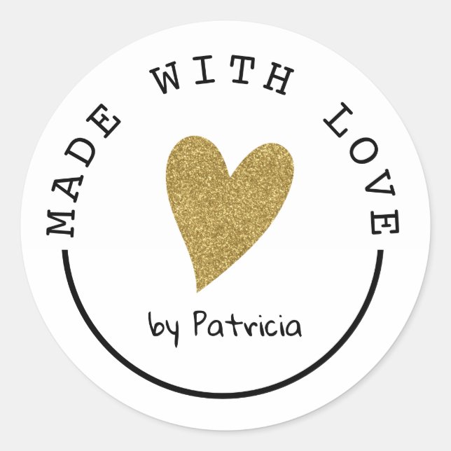 Personalisiert hergestellt mit Liebe Heart Gold Gl Runder Aufkleber (Vorderseite)