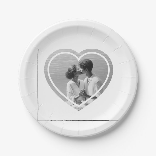 Personalisiert herz-förmige Foto-Hochzeit Pappteller (Vorderseite)