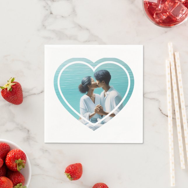 Personalisiert herz-förmige Foto-Hochzeit Serviette (Beispiel)