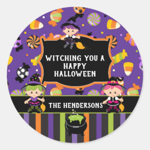 Personalisiert Hexe Happy Halloween Runder Aufkleber