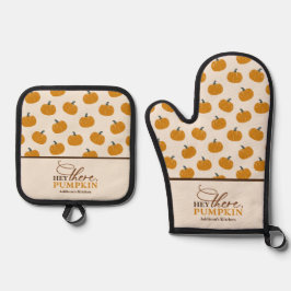 Personalisiert Hey Da Pumpkin Schürze Ofenhandschuh & Topflappen-Set
