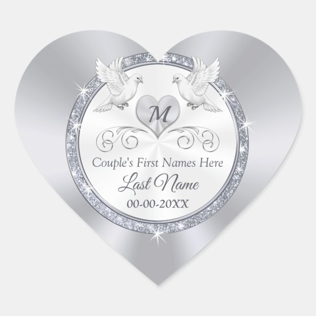 Personalisiert, Hochzeitskleber für Umschläge, Herz-Aufkleber (Vorderseite)