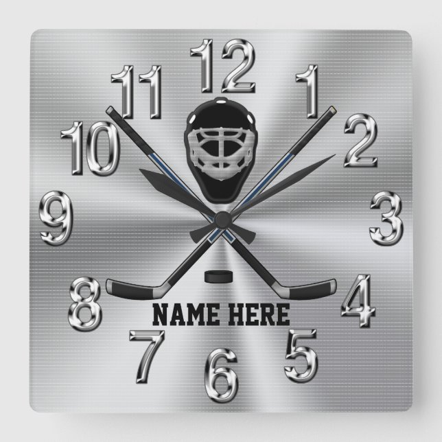 Personalisiert, Hockey-Geschenkideen für Jungen, H Quadratische Wanduhr (Vorderseite)