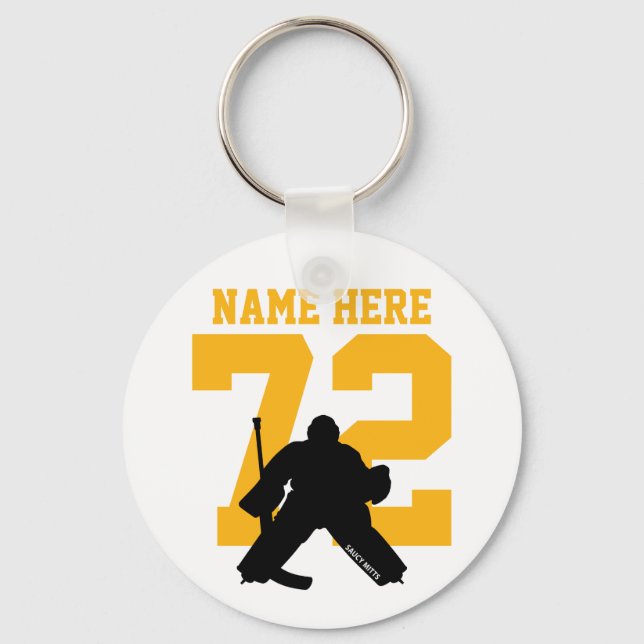 Personalisiert Hockey Goalie Name Nummer Gold schw Schlüsselanhänger (Vorderseite)