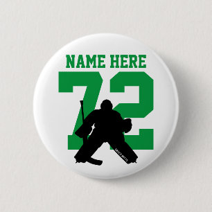 Personalisiert Hockey Goalie Name Nummer grün flac Button