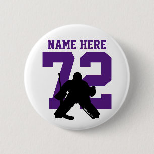 Personalisiert Hockey Goalie Name Nummer lila Button