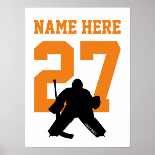 Personalisiert Hockey Goalie Player Number Orange Poster