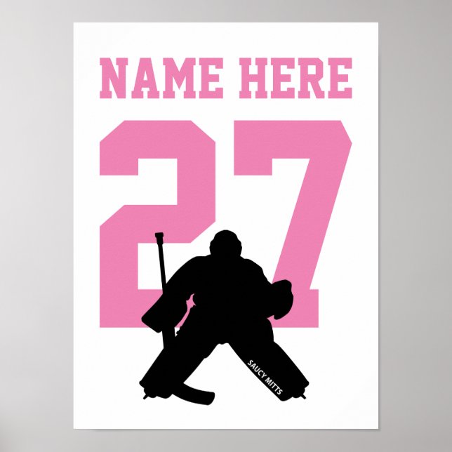 Personalisiert Hockey Goalie Player Nummer Rosa Poster (Vorne)