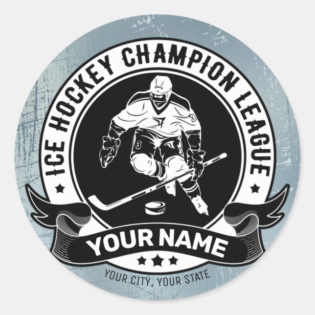Personalisiert Hockey Player Ice Rink Team Athlete Runder Aufkleber (Vorderseite)