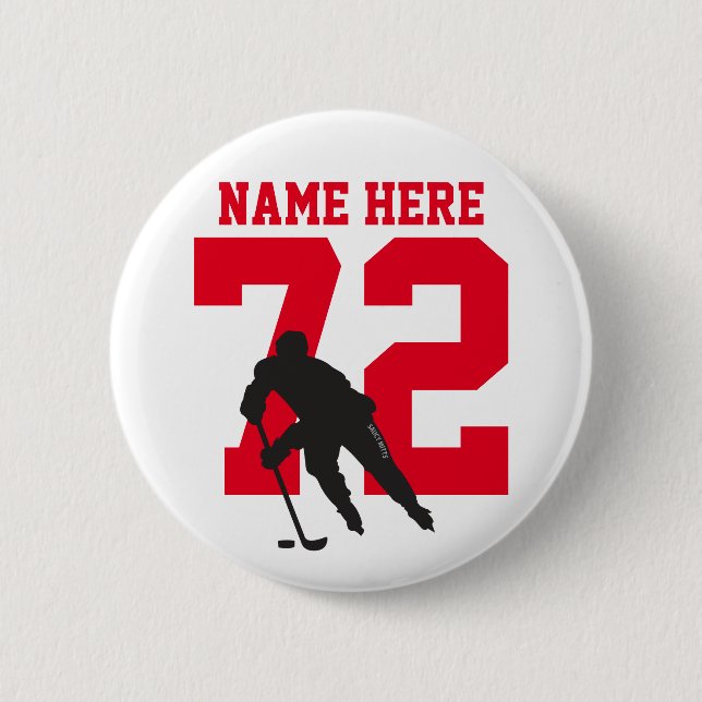 Personalisiert Hockey Player Name Nummer Red Pinot Button (Vorderseite)