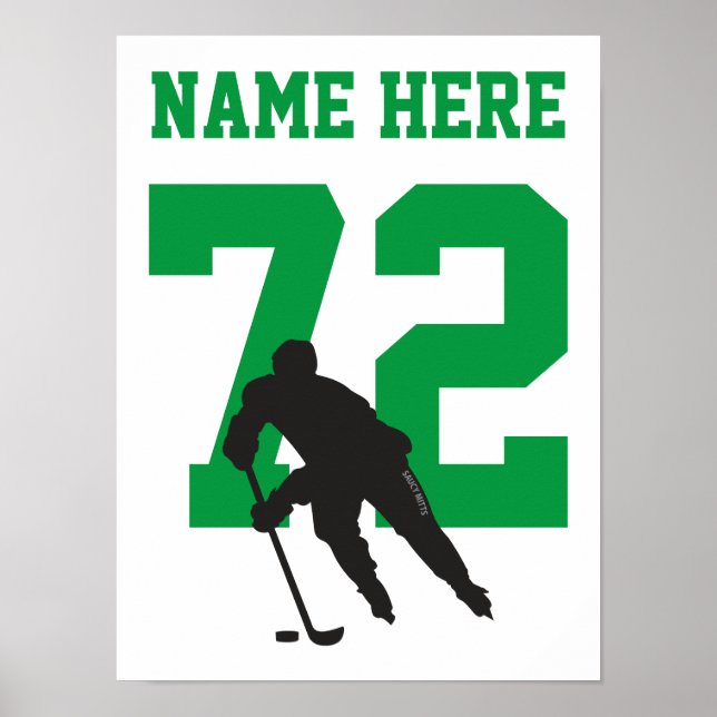 Personalisiert Hockey Player Number Green Poster (Vorne)