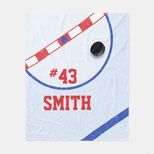 Personalisiert Hockey Players Center Ice & Puck Fleecedecke (Vorderseite)