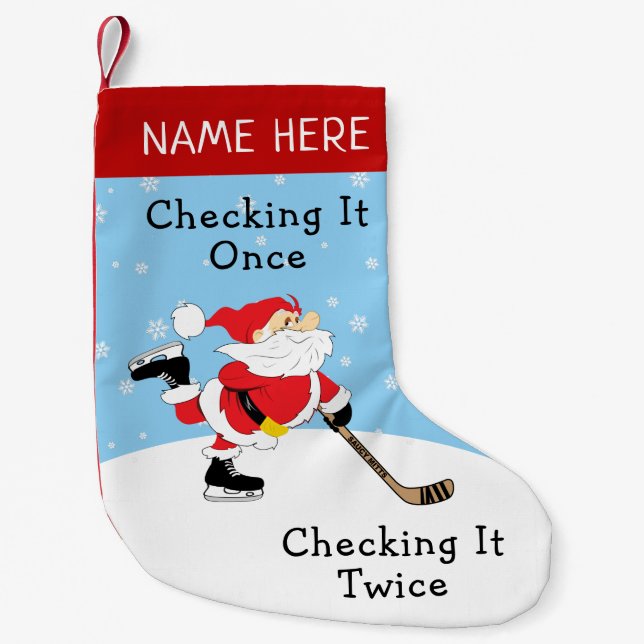 Personalisiert Hockey Santa überprüft es zweimal Kleiner Weihnachtsstrumpf (Vorderseite)