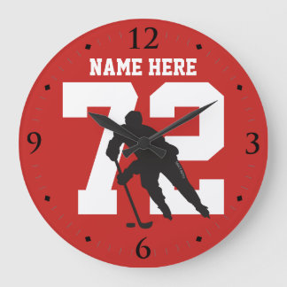 Personalisiert Hockey-Spielernummer in Red Große Wanduhr