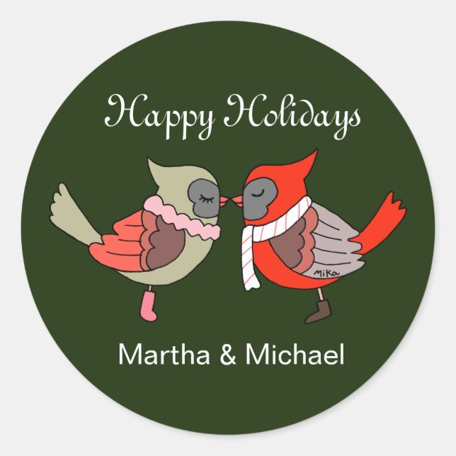 Personalisiert Holiday Card Siegel Kardinal Couple Runder Aufkleber (Vorderseite)
