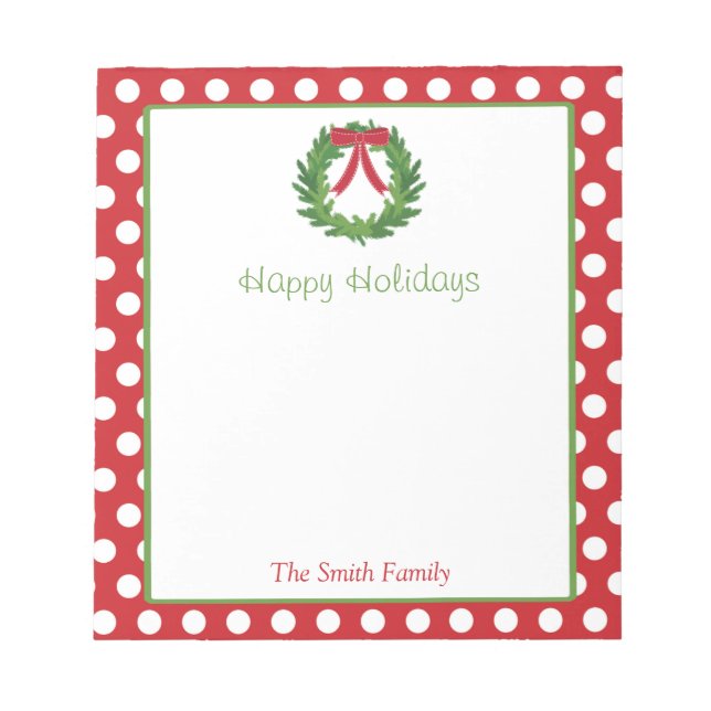 Personalisiert Holiday Notepad | Weihnachtskranz Notizblock (Vorderseite)