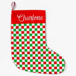 Personalisiert Holiday Schachbrett Muster Rot Grün Kleiner Weihnachtsstrumpf