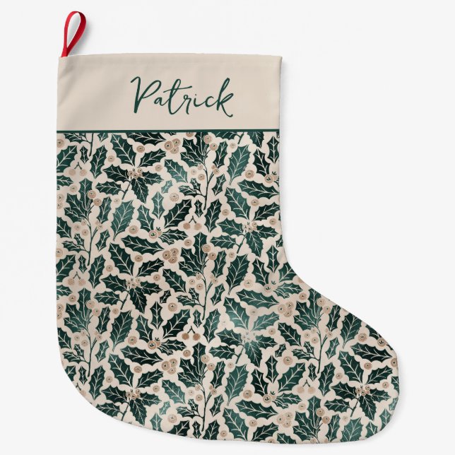 Personalisiert Holly Christmas Großer Weihnachtsstrumpf (Vorderseite)