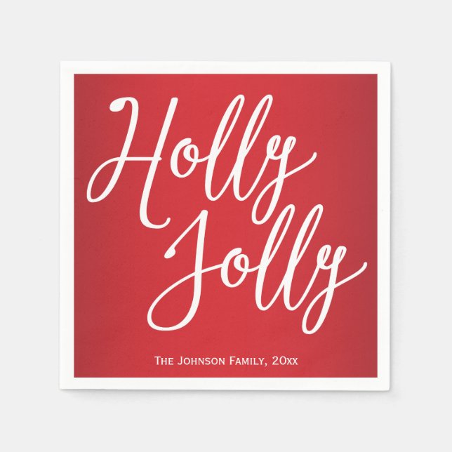 Personalisiert Holly Jolly Christmas Paper Napkins Serviette (Vorderseite)