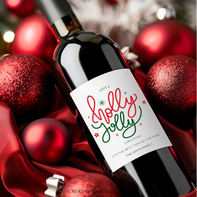 Personalisiert Holly Jolly Weihnachtsgeschenk Wein Weinetikett (Von Creator hochgeladen)