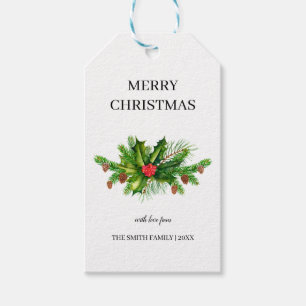 Personalisiert Holly Pine & Berry Frohe Weihnachte Geschenkanhänger