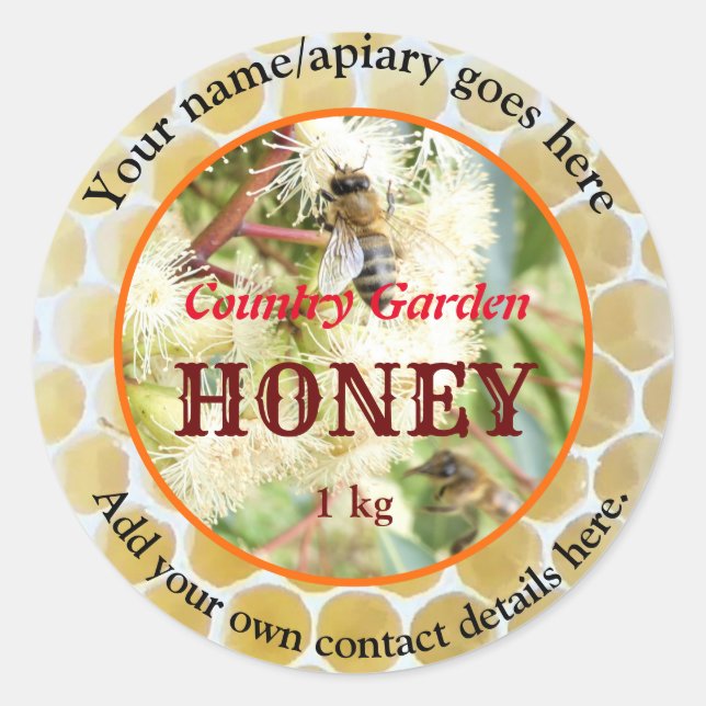 PERSONALISIERT HONEY JAR APIARY ETIKETTEN. BEEKEEP RUNDER AUFKLEBER (Vorderseite)