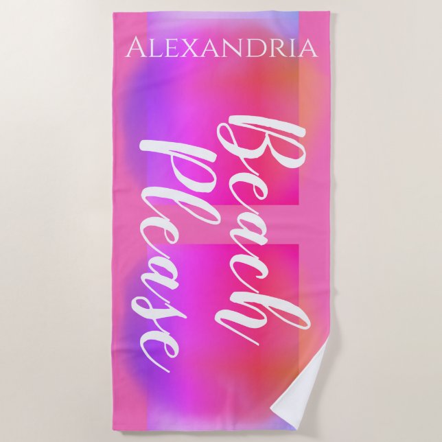 Personalisiert Hot Pink Orange Lila Strandtuch (Vorderseite)