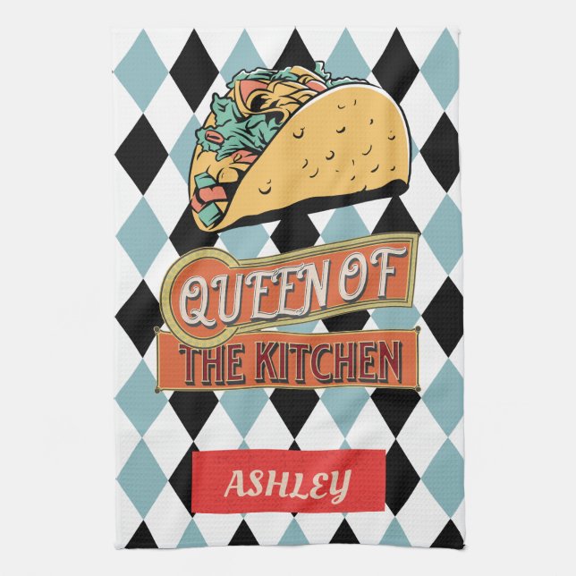 Personalisiert hübsches Vintages Taco Geometric Bl Geschirrtuch (Vertikal)