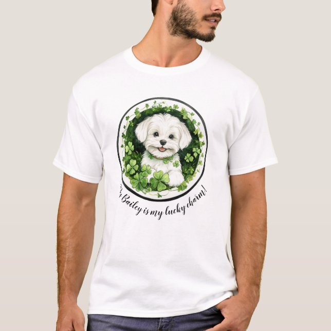 Personalisiert Hund Lucky Charm TShirt Malteser (Vorderseite)