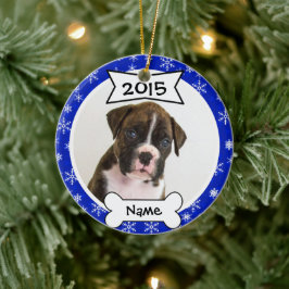 Personalisiert Hunde Foto Ornament in Blau