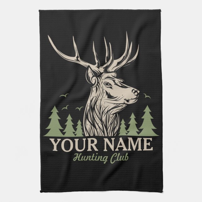 Personalisiert Hunter Deer Elk Antler Jagdclub Geschirrtuch (Vertikal)