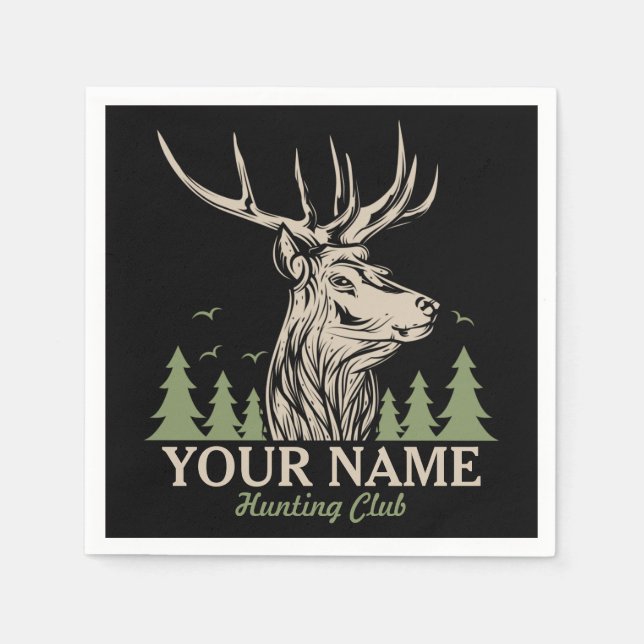 Personalisiert Hunter Deer Elk Antler Jagdclub Serviette (Vorderseite)