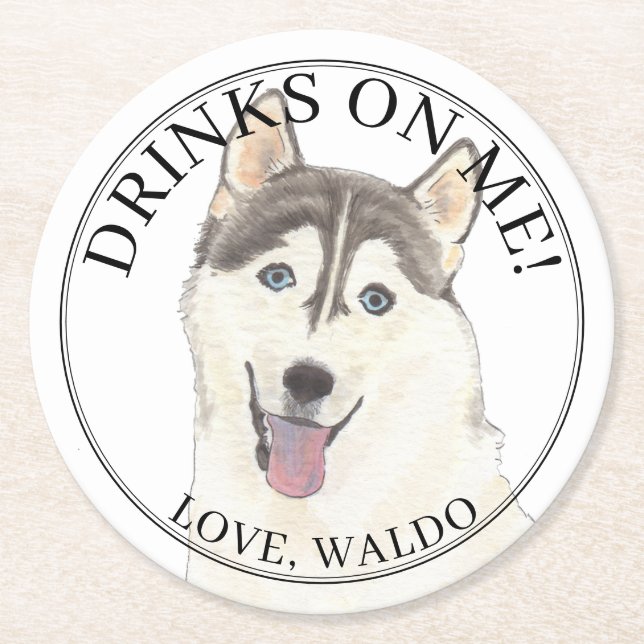 Personalisiert Husky Dog Wedding Runder Pappuntersetzer (Vorderseite)